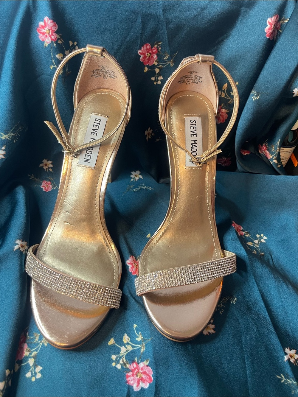 Steve Madden Rose Gold Crystal Ankle-Strap Heels